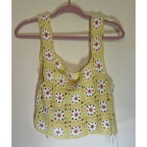 Altar State Yellow Crochet Daisy Crop Tank‎ Top Women's Size M